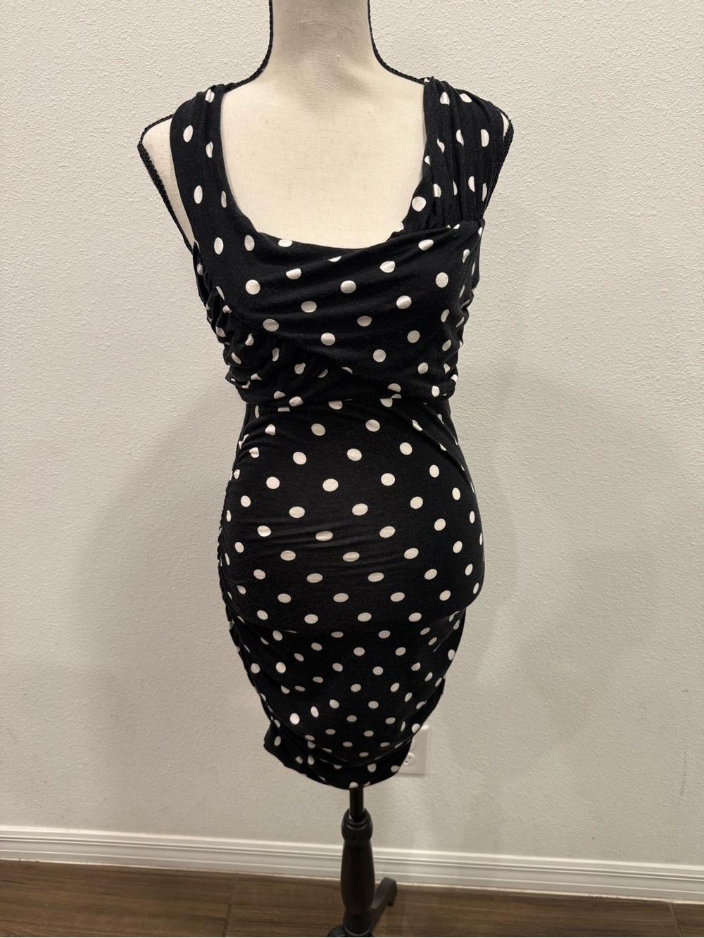 VENUS Black and White Polka Dot Mini Dress